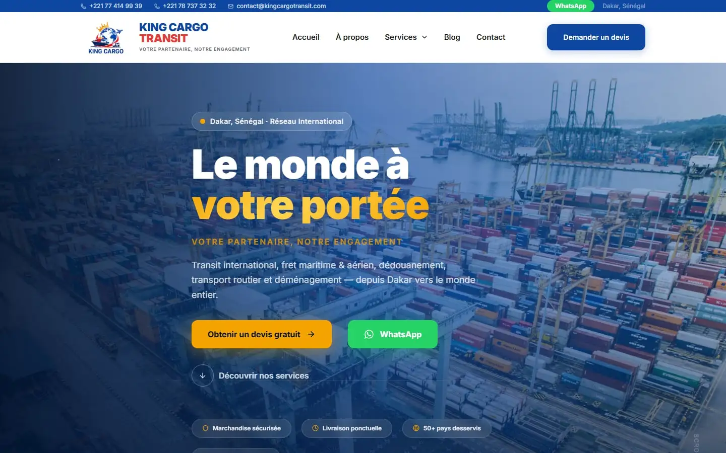 Home page of the King Cargo Transit website