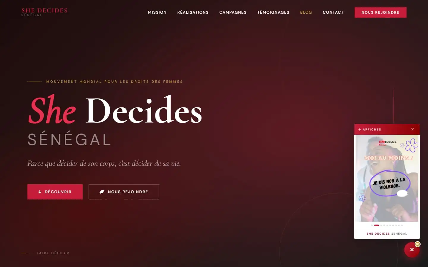 Page d’accueil du site de She Decides Sénégal