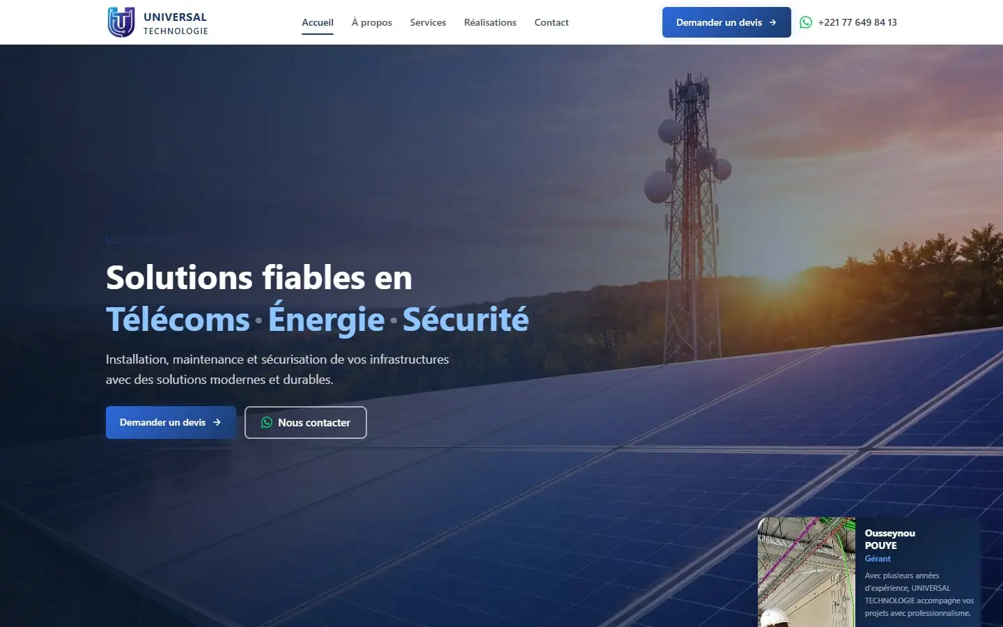 Home page of the Universal Technologie website